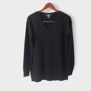 Lord & Taylor Womens Cashmere Waffle Knit V-Neck Sweater Black Sz Sm Minimalist